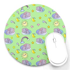 Elephant Sleeping Elephants Background Round Mousepad by Wegoenart