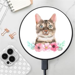 Watercolor Cat Wireless Fast Charger(black) by SychEva