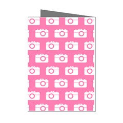 Pink Modern Chic Vector Camera Illustration Pattern Mini Greeting Cards (pkg Of 8) by GardenOfOphir