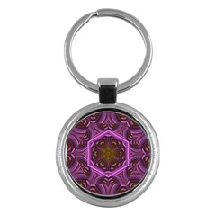 Rosette Mosaic Kaleidoscope Abstract Background Key Chain (round) by Jancukart