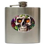 Gothic Skull With Flowers - Cute And Creepy Hip Flask (6 oz) Front