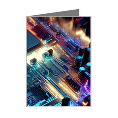 Ai Generated Motherboard City Technology Tech Cpu Mini Greeting Card by Jancukart