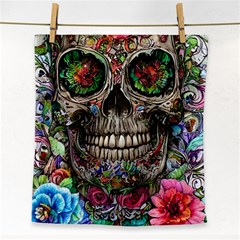 Retro Floral Skull Face Towel by GardenOfOphir