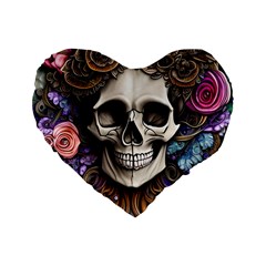 Skull Bones Standard 16  Premium Flano Heart Shape Cushions by GardenOfOphir