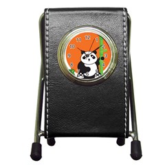 Panda Animal Orange Sun Nature Pen Holder Desk Clock by Semog4