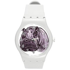 Hippopotamus Animal Wildlife Hippo Round Plastic Sport Watch (m) by Semog4