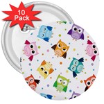 Owl Bird 3  Buttons (10 pack)  Front