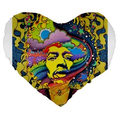 Psychedelic Rock Jimi Hendrix Large 19  Premium Flano Heart Shape Cushions by Semog4