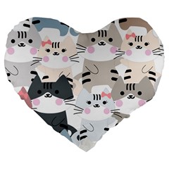 Cute Cat Couple Seamless Pattern Cartoon Large 19  Premium Heart Shape Cushions by Semog4