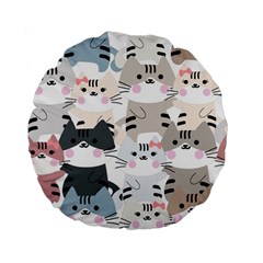 Cute Cat Couple Seamless Pattern Cartoon Standard 15  Premium Flano Round Cushions by Semog4