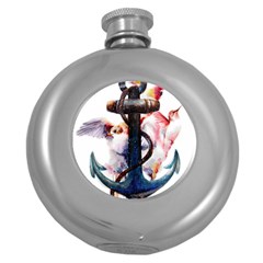 Anchor Watercolor Painting Tattoo Art Anchors And Birds Round Hip Flask (5 Oz) by Salman4z