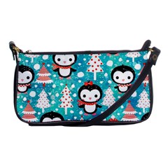 Blue Penguin Pattern Christmas Shoulder Clutch Bag by Salman4z