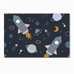 Space Background Illustration With Stars And Rocket Seamless Vector Pattern Postcards 5  X 7  (pkg Of 10) by Salman4z