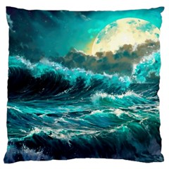 Tsunami Waves Ocean Sea Nautical Nature Water 5 Large Premium Plush Fleece Cushion Case (one Side) by Jancukart