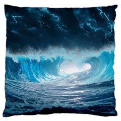 Thunderstorm Storm Tsunami Waves Ocean Sea Standard Premium Plush Fleece Cushion Case (one Side) by Jancukart