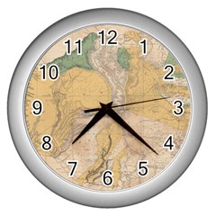 Vintage World Map Physical Geography Wall Clock (silver) by Sudheng