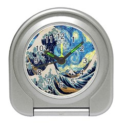 The Great Wave Of Kanagawa Painting Starry Night Van Gogh Travel Alarm Clock by Sudheng