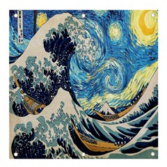 The Great Wave Of Kanagawa Painting Starry Night Van Gogh Banner And Sign 4  X 4  by Sudheng