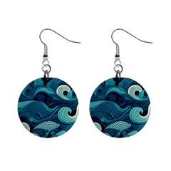 Waves Ocean Sea Abstract Whimsical Abstract Art Mini Button Earrings by Wegoenart