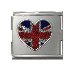 Union Jack Flag Uk Patriotic Mega Link Heart Italian Charm (18mm) by Celenk