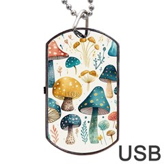 Mushroom Forest Fantasy Flower Nature Dog Tag Usb Flash (one Side) by Uceng