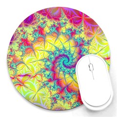 Fractal Spiral Abstract Background Vortex Yellow Round Mousepad by Uceng