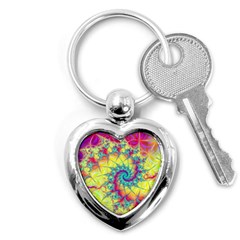 Fractal Spiral Abstract Background Vortex Yellow Key Chain (heart) by Uceng