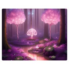 Trees Forest Landscape Nature Neon Two Sides Premium Plush Fleece Blanket (medium) by Uceng