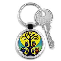 Owl Animal Cartoon Drawing Tree Nature Landscape Key Chain (round) by Uceng