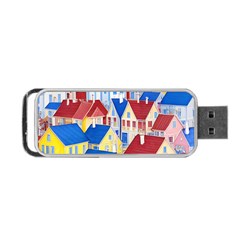 City Houses Cute Drawing Landscape Village Portable Usb Flash (one Side) by Uceng