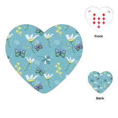 Butterflies Flowers Blue Background Spring Pattern Playing Cards Single Design (heart) by Ravend