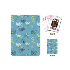 Butterflies Flowers Blue Background Spring Pattern Playing Cards Single Design (mini) by Ravend