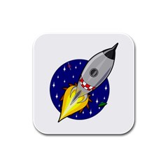 Rocket Ship Launch Vehicle Moon Rubber Square Coaster (4 Pack) by Salman4z