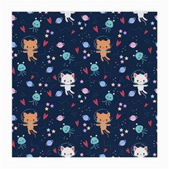 Cute Astronaut Cat With Star Galaxy Elements Seamless Pattern Medium Glasses Cloth by Salman4z