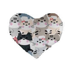 Cute Cat Couple Seamless Pattern Cartoon Standard 16  Premium Flano Heart Shape Cushions by Salman4z