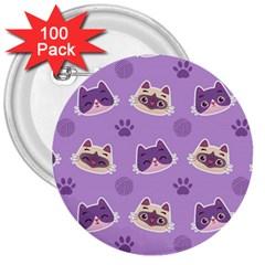 Cute Colorful Cat Kitten With Paw Yarn Ball Seamless Pattern 3  Buttons (100 Pack)  by Salman4z