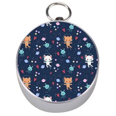 Cute-astronaut-cat-with-star-galaxy-elements-seamless-pattern Silver Compasses by Salman4z