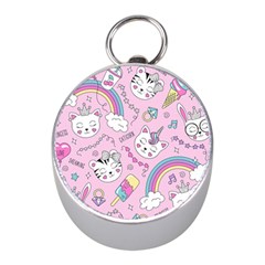 Beautiful-cute-animals-pattern-pink Mini Silver Compasses by Salman4z