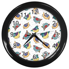 Seamless-pattern-with-hand-drawn-bird-black Wall Clock (black) by Salman4z