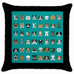 Different-type-vector-cartoon-dog-faces Throw Pillow Case (black) by Salman4z