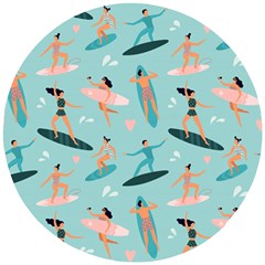 Beach-surfing-surfers-with-surfboards-surfer-rides-wave-summer-outdoors-surfboards-seamless-pattern- Wooden Puzzle Round by Salman4z