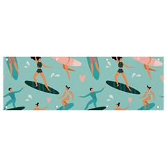 Beach-surfing-surfers-with-surfboards-surfer-rides-wave-summer-outdoors-surfboards-seamless-pattern- Banner And Sign 9  X 3  by Salman4z