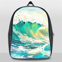 Waves Ocean Sea Tsunami Nautical Painting School Bag (large) by Ravend