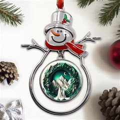 Christmas Wreath Winter Mountains Snow Stars Moon Metal Snowman Ornament by Ravend