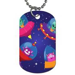 Cartoon-funny-aliens-with-ufo-duck-starry-sky-set Dog Tag (two Sides) by Salman4z