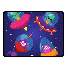 Cartoon-funny-aliens-with-ufo-duck-starry-sky-set Two Sides Fleece Blanket (small) by Salman4z