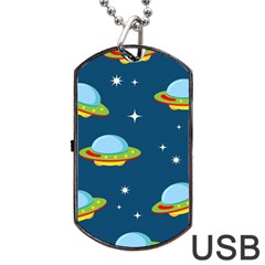 Seamless-pattern-ufo-with-star-space-galaxy-background Dog Tag Usb Flash (one Side) by Salman4z