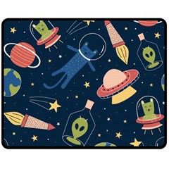 Seamless-pattern-with-funny-aliens-cat-galaxy Two Sides Fleece Blanket (medium) by Salman4z