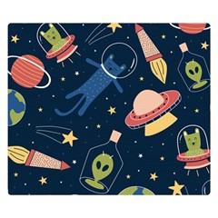 Seamless-pattern-with-funny-aliens-cat-galaxy Two Sides Premium Plush Fleece Blanket (small) by Salman4z