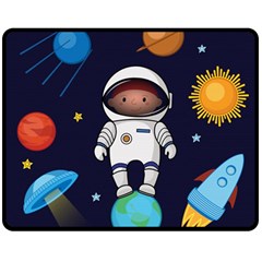 Boy-spaceman-space-rocket-ufo-planets-stars Two Sides Fleece Blanket (medium) by Salman4z